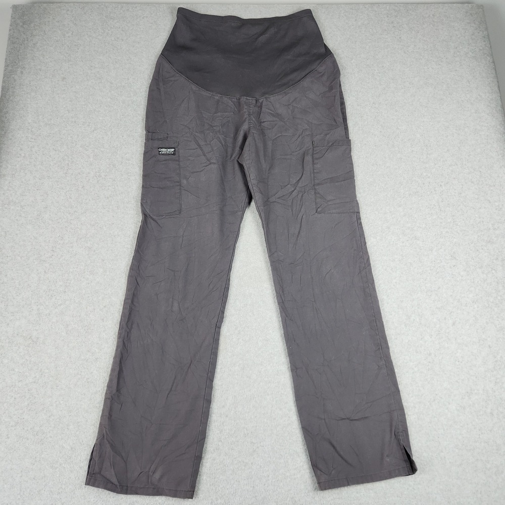 Cherokee Scrub Pants Womens S Gray Maternity Cargo Pocket Knit Workwear Stretch